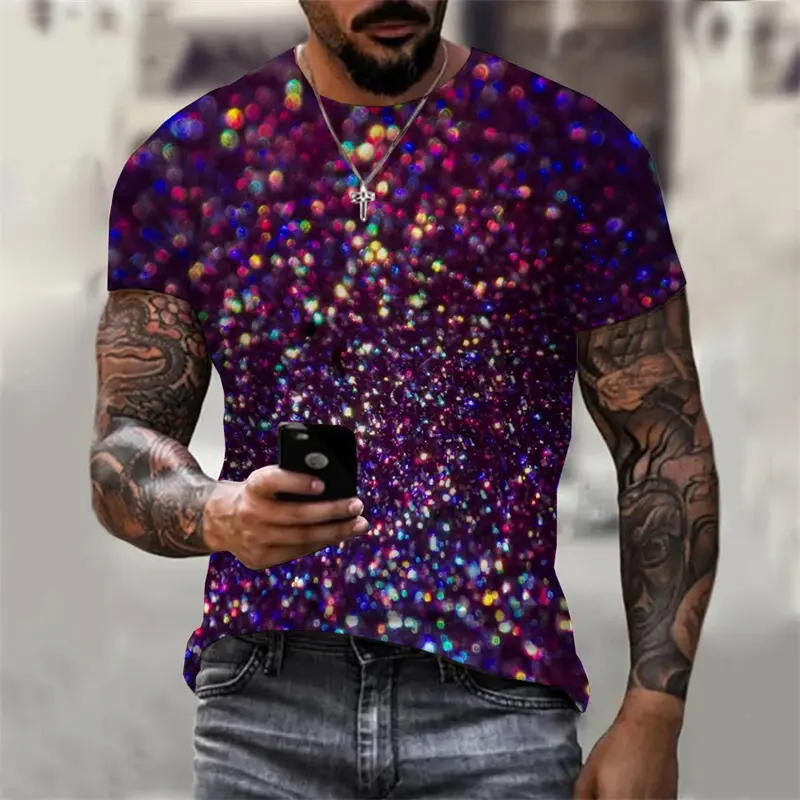 Flash Sequins Print T Shirt Men's Clothing Harajuku Streetwear Short Sleeve T Shirts Hip Hop Music Party Fashion Novel Tee Top