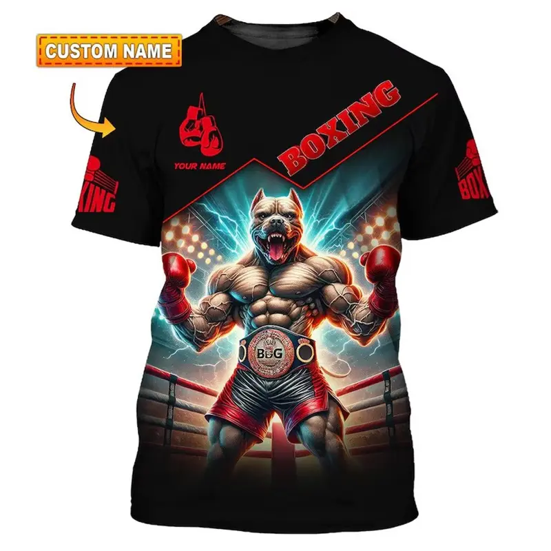 Muscle Pitbull Boxing T-shirt For Men Sports Training Breathable T Shirts Boxing Hobby Children Summer DIY Custom Name Tee