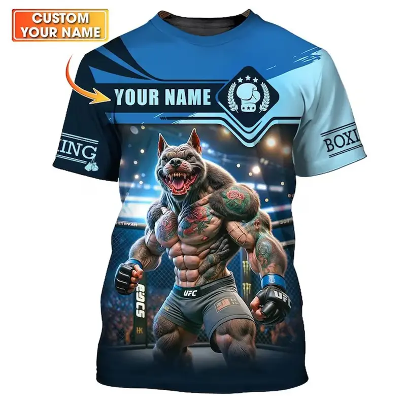 Muscle Pitbull Boxing T-shirt For Men Sports Training Breathable T Shirts Boxing Hobby Children Summer DIY Custom Name Tee