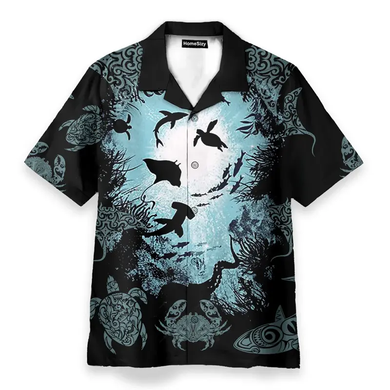Marine Animals 3D Print Shirts Men Women Red Octopus Graphic Lapel Button Shirts Summer Casual Cartoon Shark Funny Blouse Top