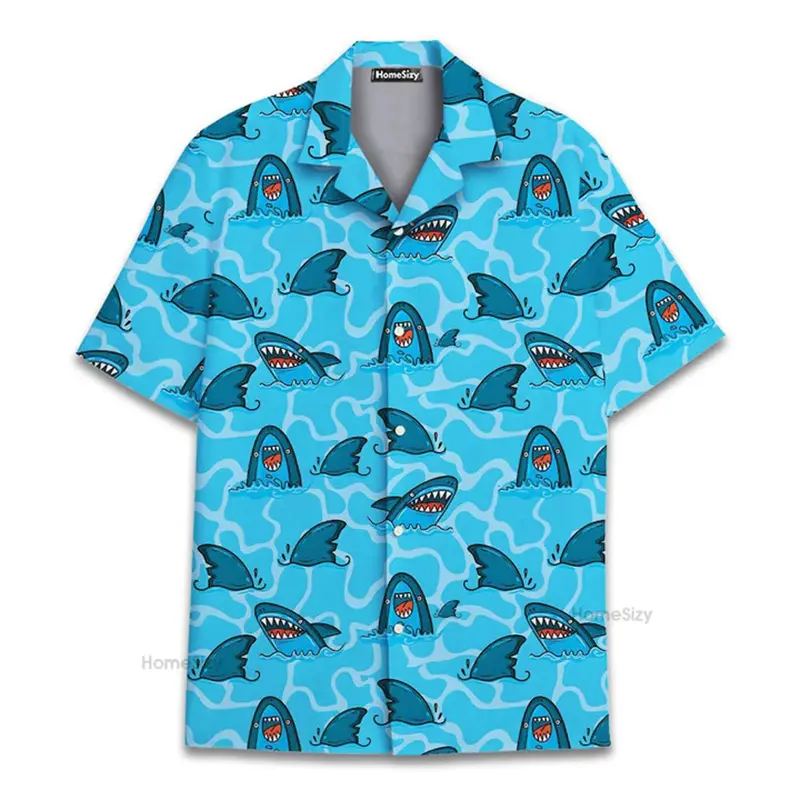 Marine Animals 3D Print Shirts Men Women Red Octopus Graphic Lapel Button Shirts Summer Casual Cartoon Shark Funny Blouse Top