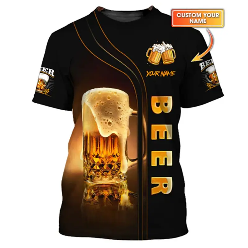 Funny Beer 3D Print T-shirt For Men Custom Name Personality Streetwear Loose T Shirts Summer Casual Fun Plaid Pattern Tee Top