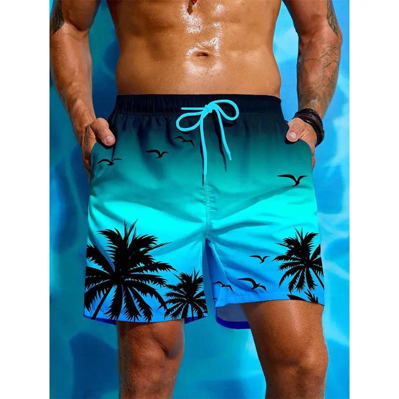 Hawaii Vacations Gradient Print Board Shorts Men Clothes Drawstring Funny Tree Beach Shorts 2025 Summer Fashion Trend Swim Trunk