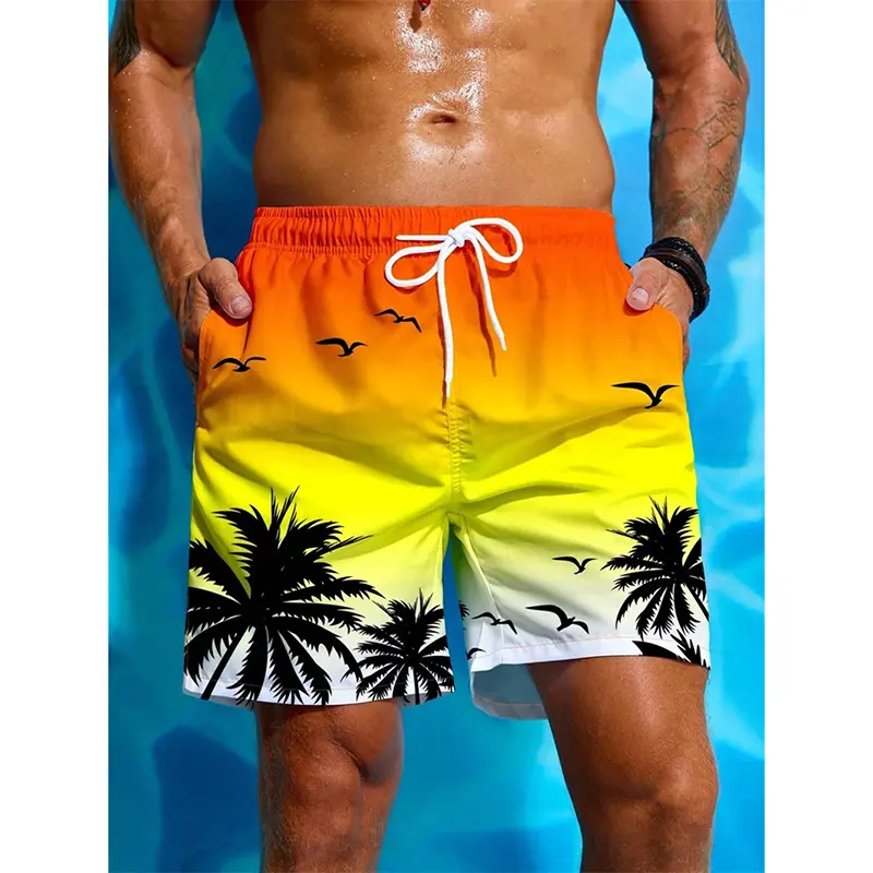 Hawaii Vacations Gradient Print Board Shorts Men Clothes Drawstring Funny Tree Beach Shorts 2025 Summer Fashion Trend Swim Trunk