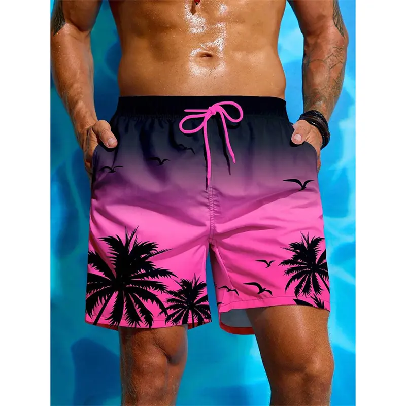 Hawaii Vacations Gradient Print Board Shorts Men Clothes Drawstring Funny Tree Beach Shorts 2025 Summer Fashion Trend Swim Trunk