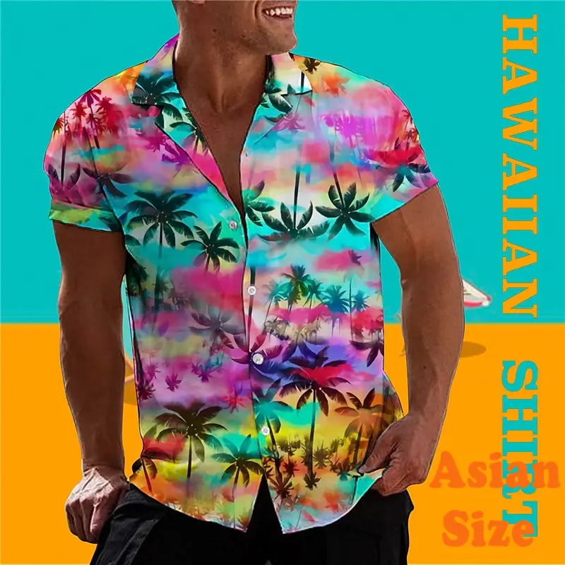 Vivid Colors Palm Trees 3D Print Leisure Shirts For Men Colorful Design Tropical Scenery Summer Fashion Popular Asian Size Top