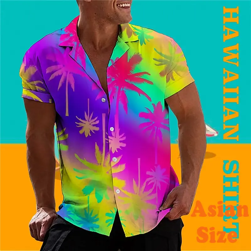 Vivid Colors Palm Trees 3D Print Leisure Shirts For Men Colorful Design Tropical Scenery Summer Fashion Popular Asian Size Top