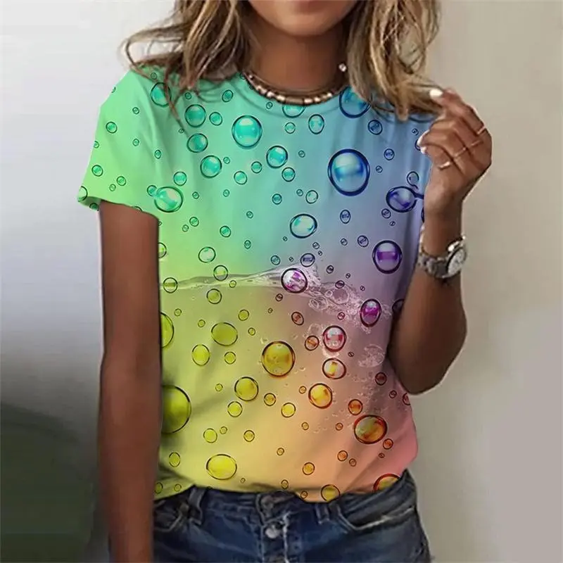 Personality Gradient Water Drops 3D Print T-shirt Women Clothing Harajuku Leisure Loose Breathable Short Sleeve Tees Top Summer