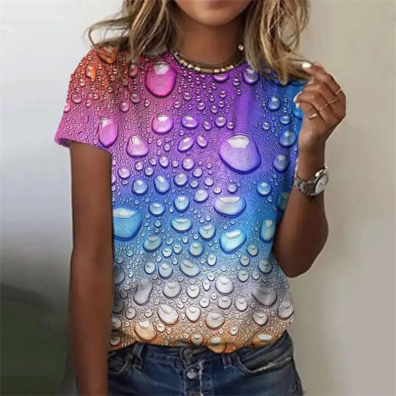 Personality Gradient Water Drops 3D Print T-shirt Women Clothing Harajuku Leisure Loose Breathable Short Sleeve Tees Top Summer