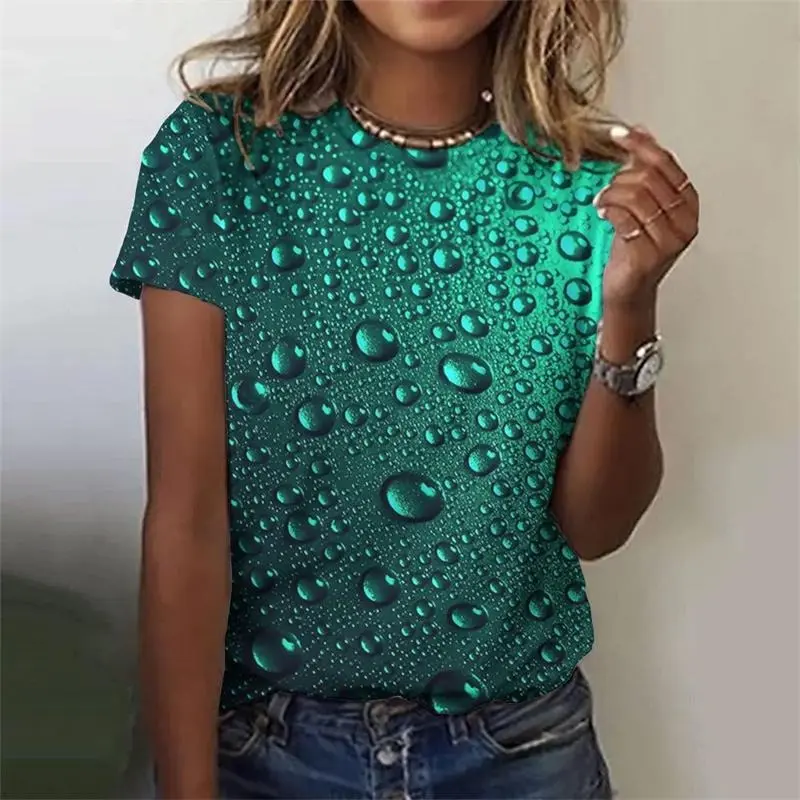 Personality Gradient Water Drops 3D Print T-shirt Women Clothing Harajuku Leisure Loose Breathable Short Sleeve Tees Top Summer