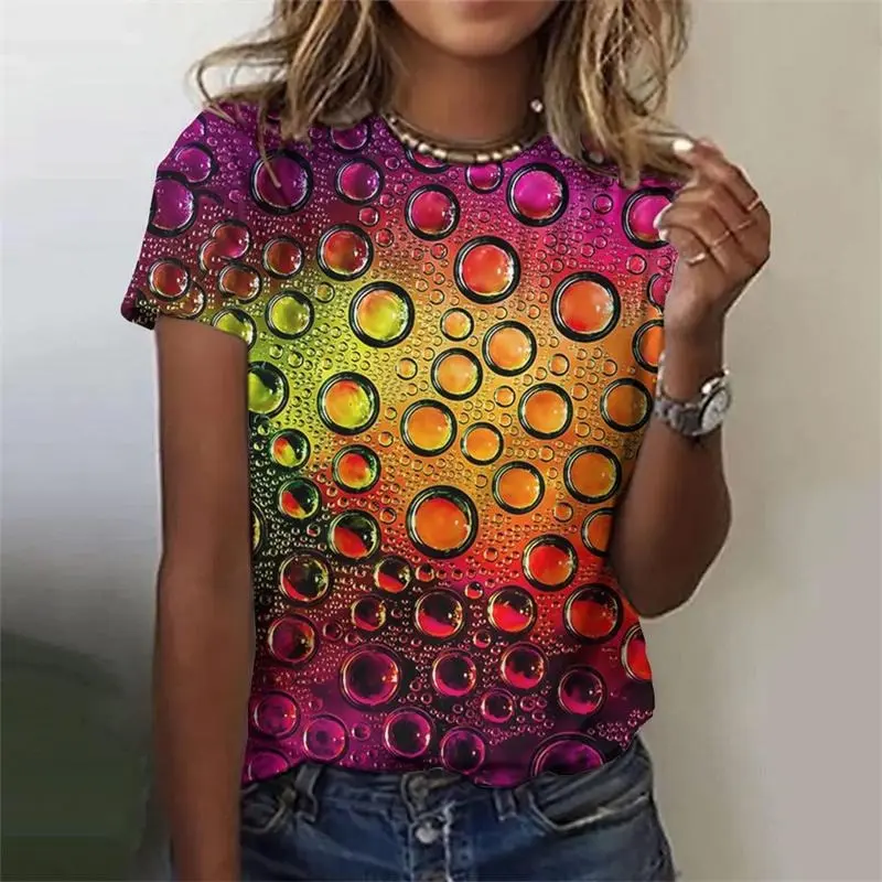Personality Gradient Water Drops 3D Print T-shirt Women Clothing Harajuku Leisure Loose Breathable Short Sleeve Tees Top Summer