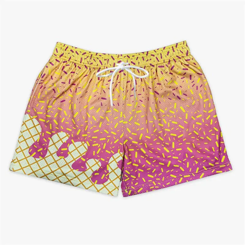 Polyester Breathable 3D Print Ice Cream Beach Short Summer Popular Vacation Leisure Loose Board Shorts Children Funny Men Pants