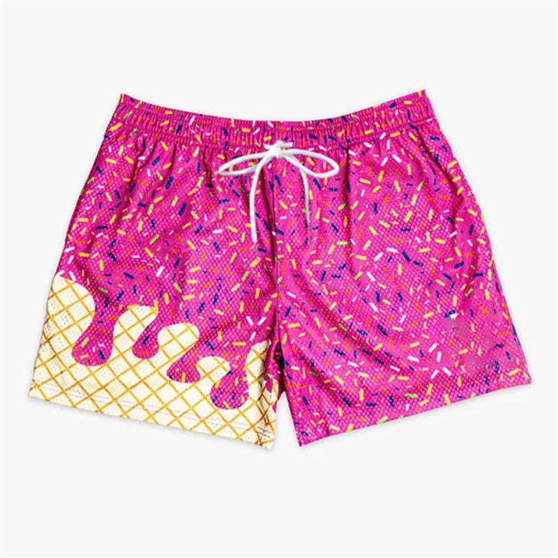 Polyester Breathable 3D Print Ice Cream Beach Short Summer Popular Vacation Leisure Loose Board Shorts Children Funny Men Pants