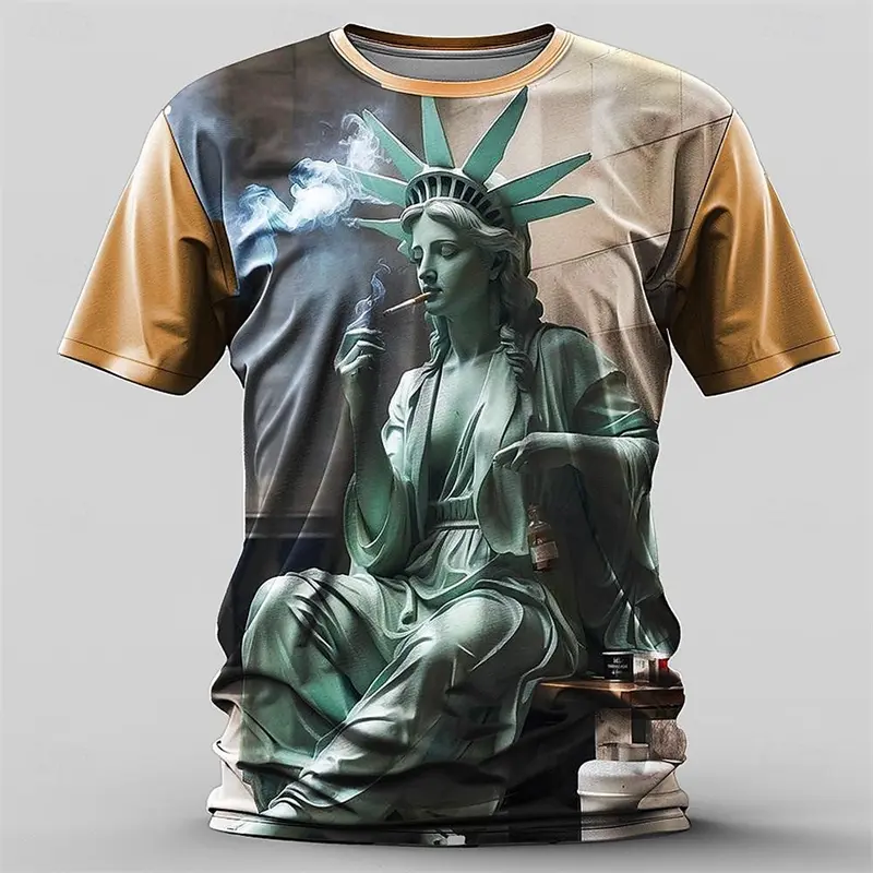 Funny Statue Of Liberty T-shirt Men's Clothing Round Neck T Shirts 3D Printed Personality Street Casual Harajuku Oversized Tees