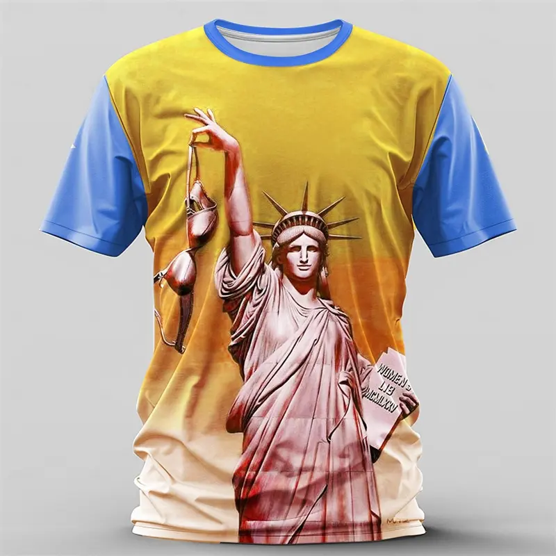 Funny Statue Of Liberty T-shirt Men's Clothing Round Neck T Shirts 3D Printed Personality Street Casual Harajuku Oversized Tees