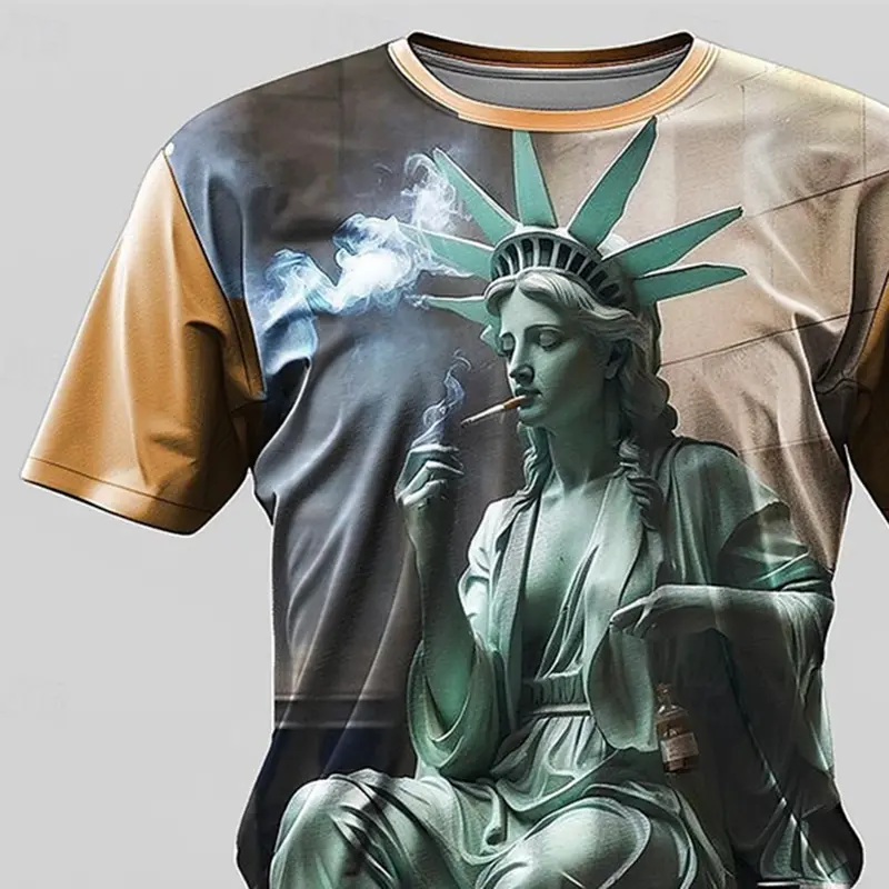 Funny Statue Of Liberty T-shirt Men's Clothing Round Neck T Shirts 3D Printed Personality Street Casual Harajuku Oversized Tees