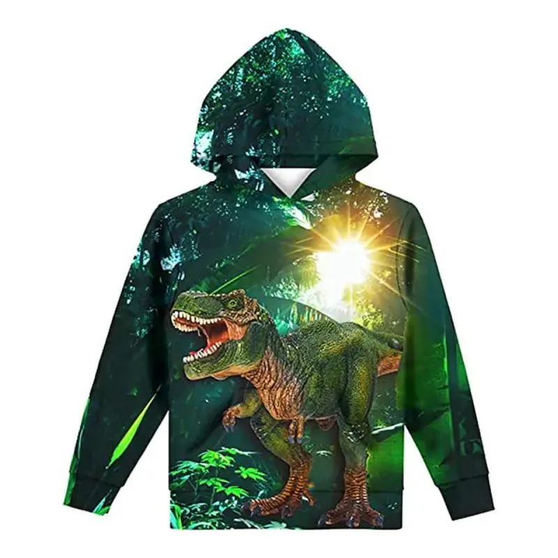 Fierce Dinosaur 3D Print Hoodie Men Children Clothing Long Sleeve Pullover Coat Harajuku Streetwear Autumn Casual Trend Hoodies