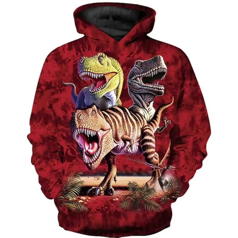 Fierce Dinosaur 3D Print Hoodie Men Children Clothing Long Sleeve Pullover Coat Harajuku Streetwear Autumn Casual Trend Hoodies
