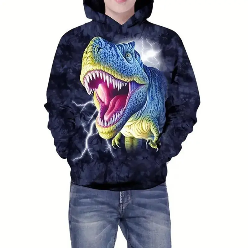 Fierce Dinosaur 3D Print Hoodie Men Children Clothing Long Sleeve Pullover Coat Harajuku Streetwear Autumn Casual Trend Hoodies