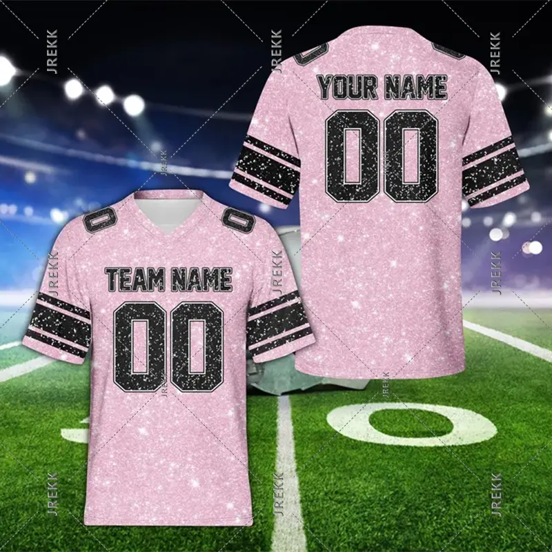 Football Jersey DIY Custom Name 3D Shiny Print Graphic V Neck Short Sleeve T-shirt Men's Clothing Personality Sport Trend Tee