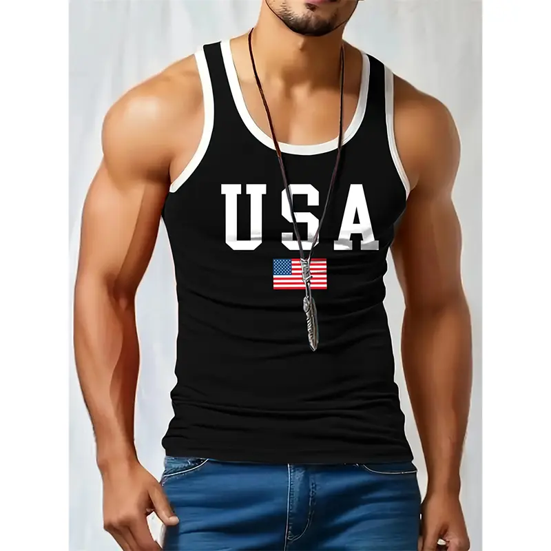 Men's Quick Dry Athletic Tank Top 3D Print USA Flag Design Sleeveless Shirt Running Gym Casual Wear Polyester Breathable Vest