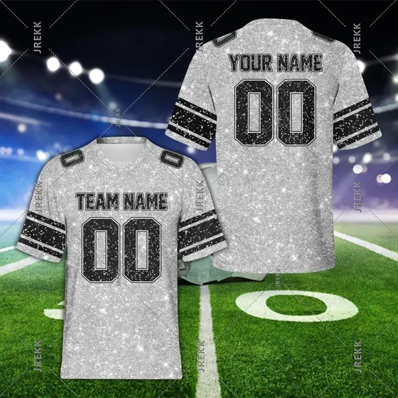 Football Jersey DIY Custom Name 3D Shiny Print Graphic V Neck Short Sleeve T-shirt Men's Clothing Personality Sport Trend Tee