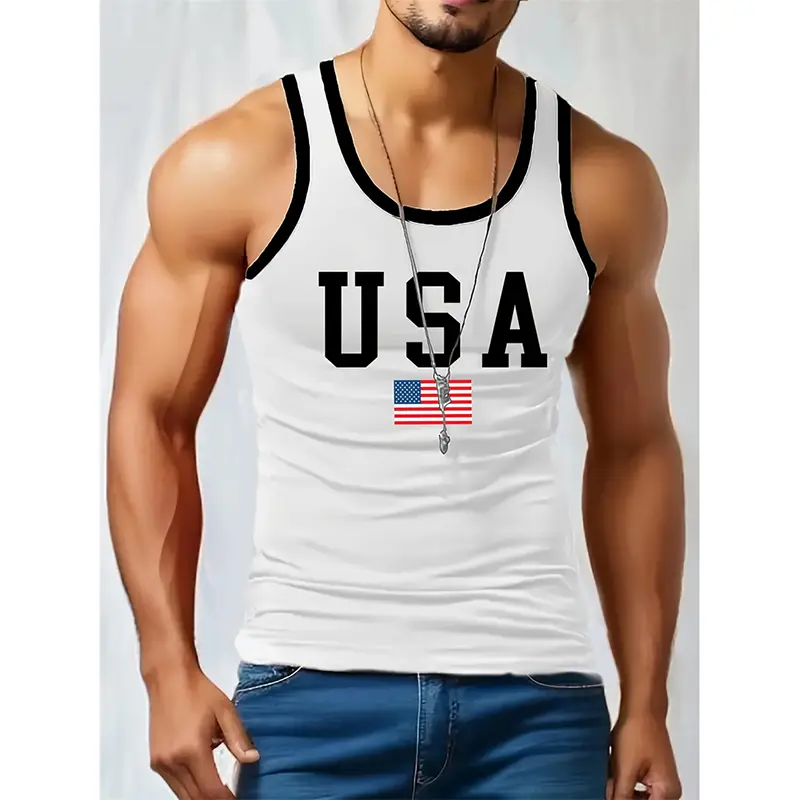 Men's Quick Dry Athletic Tank Top 3D Print USA Flag Design Sleeveless Shirt Running Gym Casual Wear Polyester Breathable Vest
