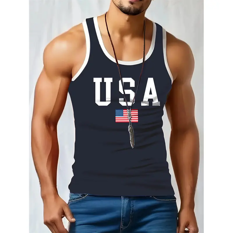 Men's Quick Dry Athletic Tank Top 3D Print USA Flag Design Sleeveless Shirt Running Gym Casual Wear Polyester Breathable Vest