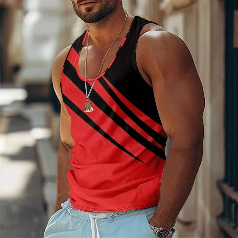 Summer Casual Stripe Tank Top Men's Clothing Simple Casual Fashion Sleeveless Shirt 2025 New Basketball Sport Daily Men Vest