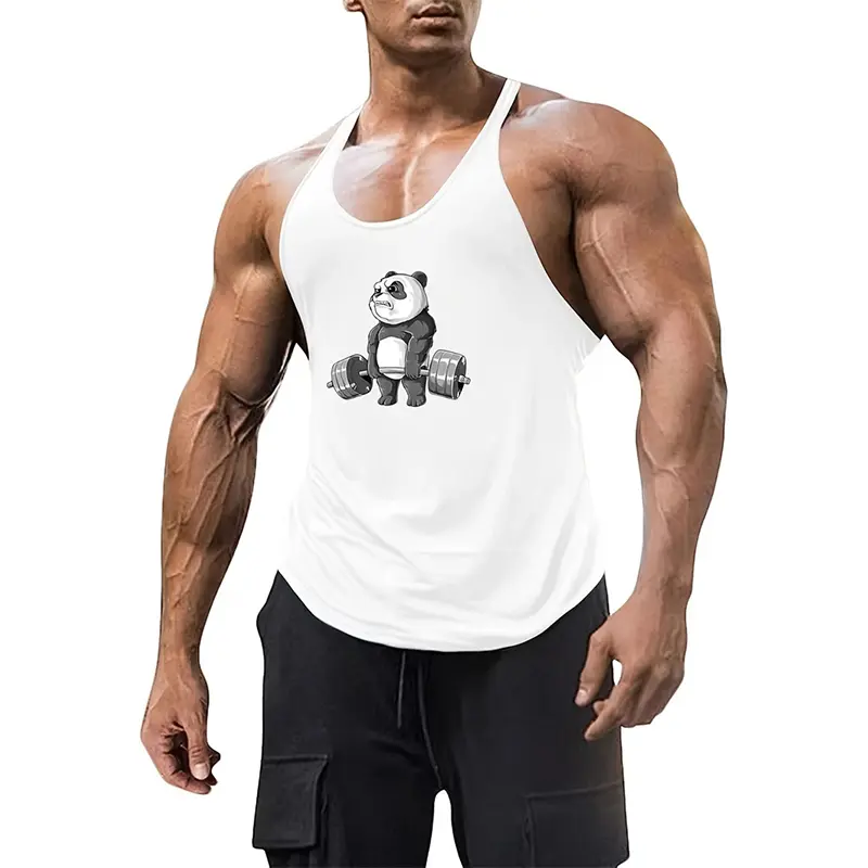 Cartoon Panda Graphic Fitness Vest For Men Gym Sport Training Loose Tank Top Summer Breathable Quick Dry Trend Sleeveless Top