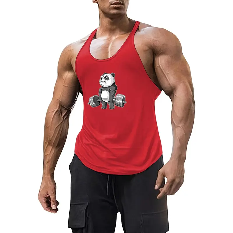 Cartoon Panda Graphic Fitness Vest For Men Gym Sport Training Loose Tank Top Summer Breathable Quick Dry Trend Sleeveless Top