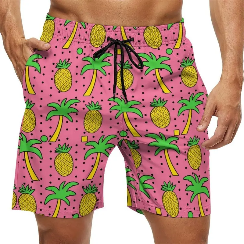 Fashion Hawaiian Beach Shorts Men Women Gradient Hip Hop Pineapple Graphic Swim Trunks Summer Streetwear Casual Loose Shorts
