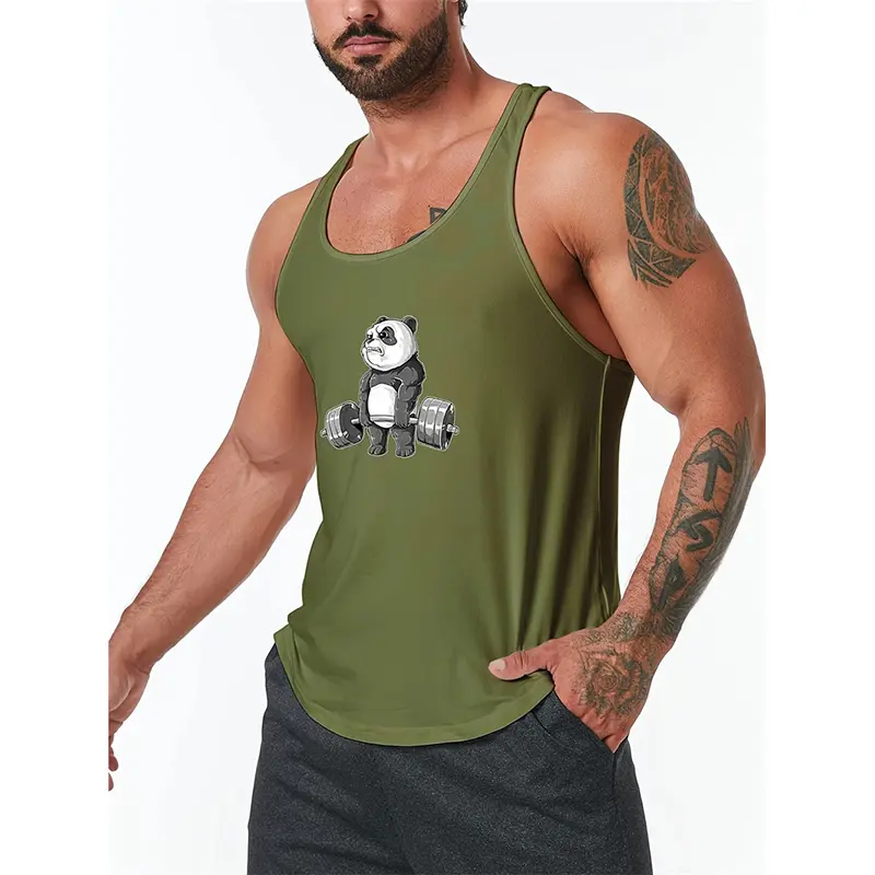 Cartoon Panda Graphic Fitness Vest For Men Gym Sport Training Loose Tank Top Summer Breathable Quick Dry Trend Sleeveless Top