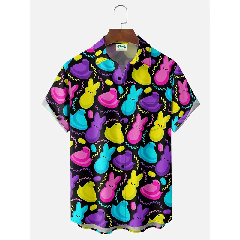 Cartoon Funny Flamingo 3D Print Shirt For Men Clothes Summer Outdoor Beach Leisure Short Sleeve Button Shirts Humour Cow Graphic