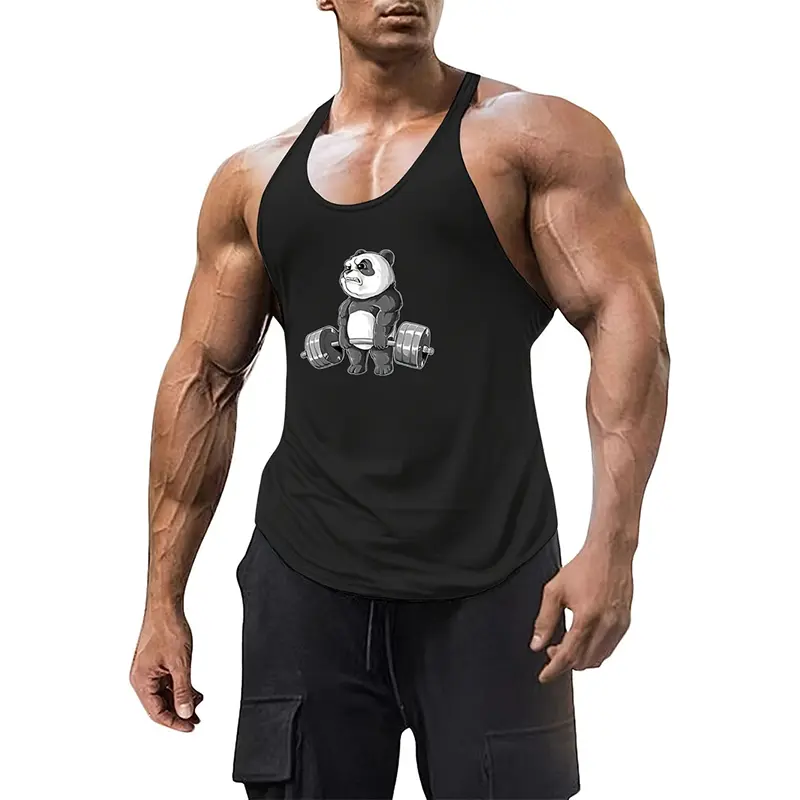 Cartoon Panda Graphic Fitness Vest For Men Gym Sport Training Loose Tank Top Summer Breathable Quick Dry Trend Sleeveless Top