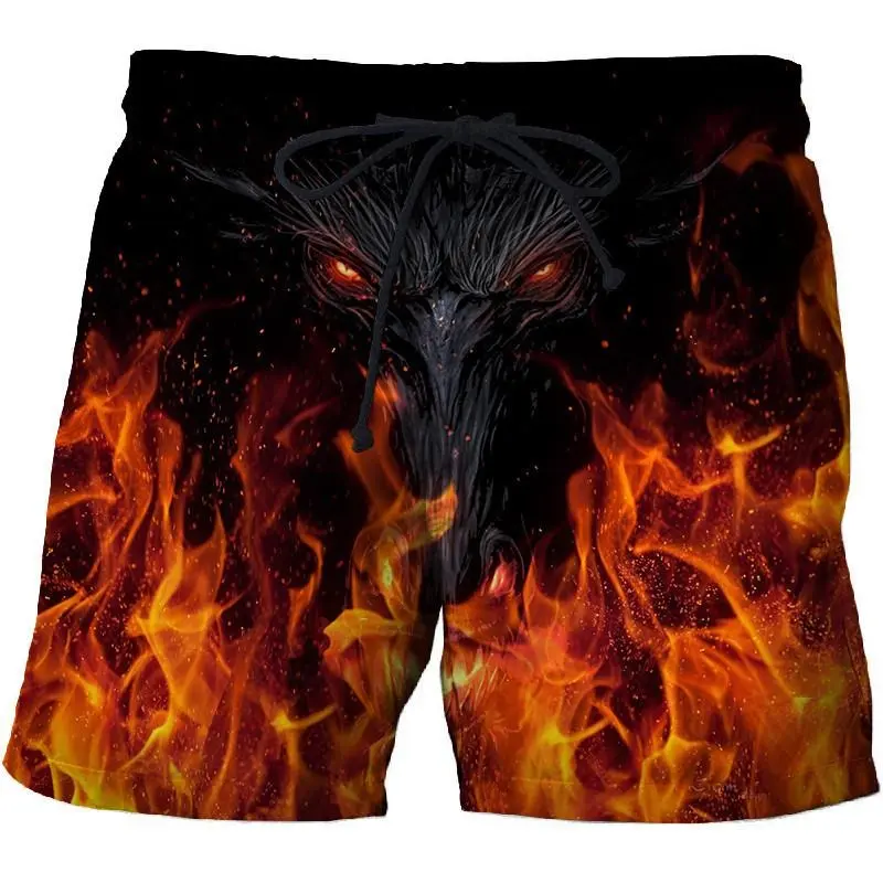 Cool Flame Print Board Shorts For Men Clothing Personality Streetwear Drawstring Swim Trunks 2025 Fashion Sports Beach Short