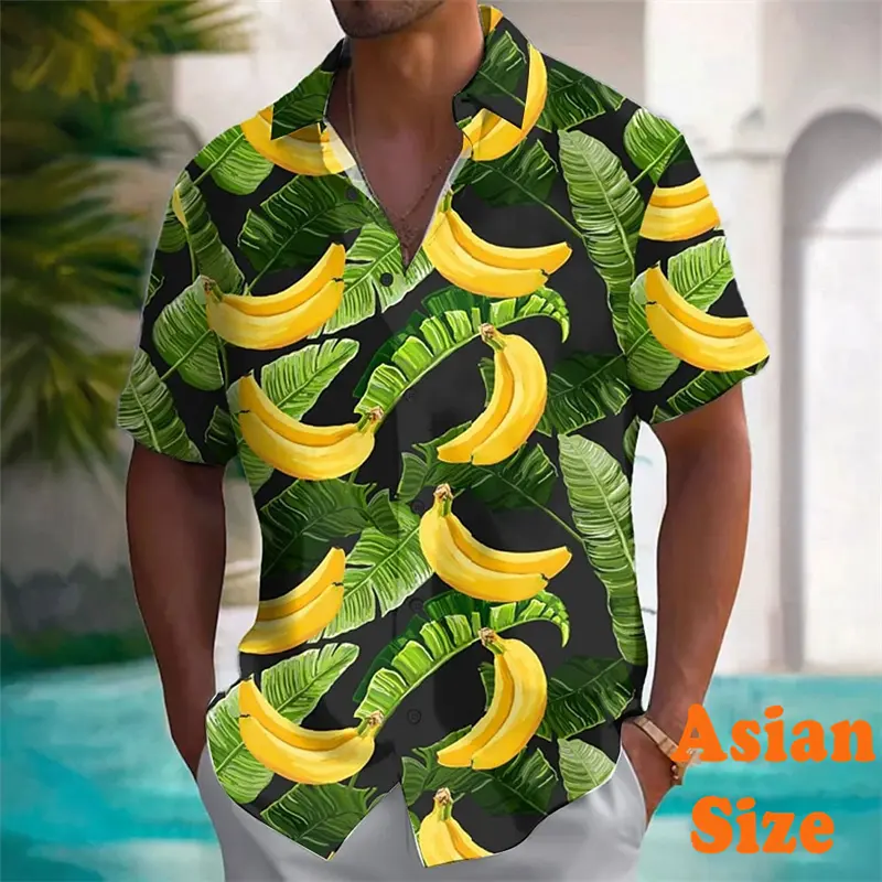 Tropical Banana Pattern Funny 3D Print Shirts For Men Hip Hop Streetwear Harajuku Trend Y2k Fashion Trend Asian Size Blouse Top