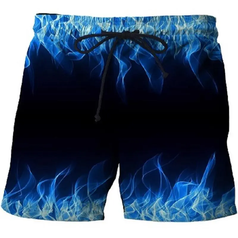 Cool Flame Print Board Shorts For Men Clothing Personality Streetwear Drawstring Swim Trunks 2025 Fashion Sports Beach Short