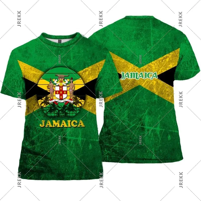 Jamaica Lion Emblem T-shirt Men Women Graffiti Art Flag Short Sleeve Pride T-shirts Fashion Summer New Streetwear Trend Tee Top