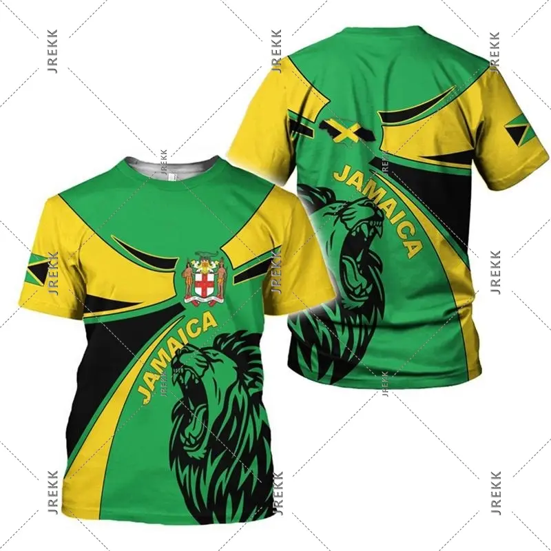 Jamaica Lion Emblem T-shirt Men Women Graffiti Art Flag Short Sleeve Pride T-shirts Fashion Summer New Streetwear Trend Tee Top