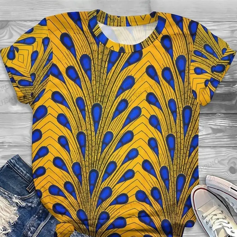 Black Girl Hip Hop Style T-shirt African Ethnic Patterns 3D Print Round Neck Casual T Shirts Stripe 2025 Summer Trend New Women