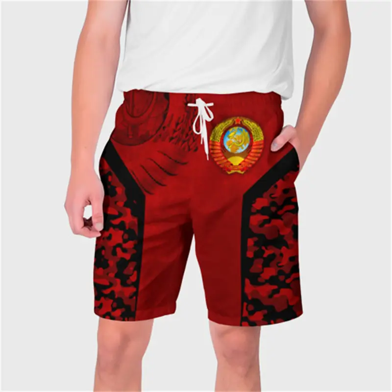 Russia National Emblem Print Board Short Summer Fashion Streetwear Loose Beach Shorts Graffiti Design New Fashion Trend Trunks