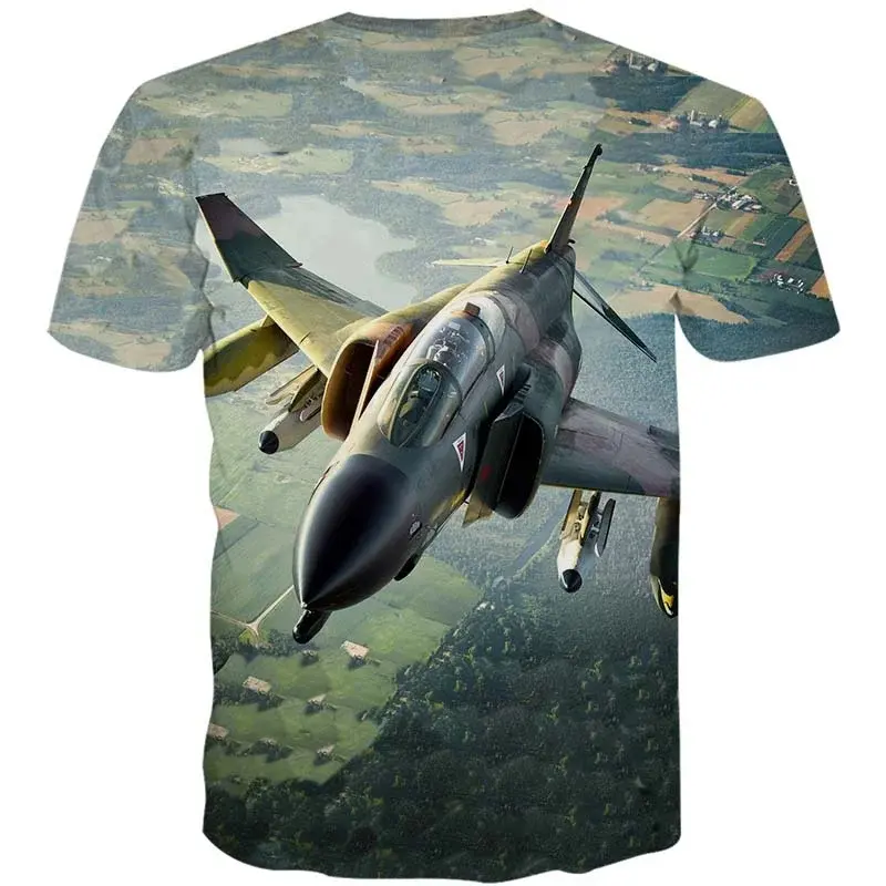 Aircraft Printing 3D Tee Shirt Cloudy Sky Pattern Oversize Round Neck T-shirt Summer New Fashion Men Clothing Comfortable Top