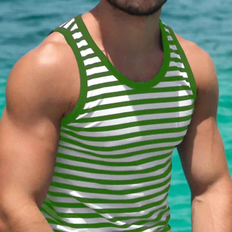 Classic Hot Sale Breathable Sleeveless T-shirt Men Clothing Simple Stripe Gym Tank Top Summer Casual Contrast Color Men's Vest