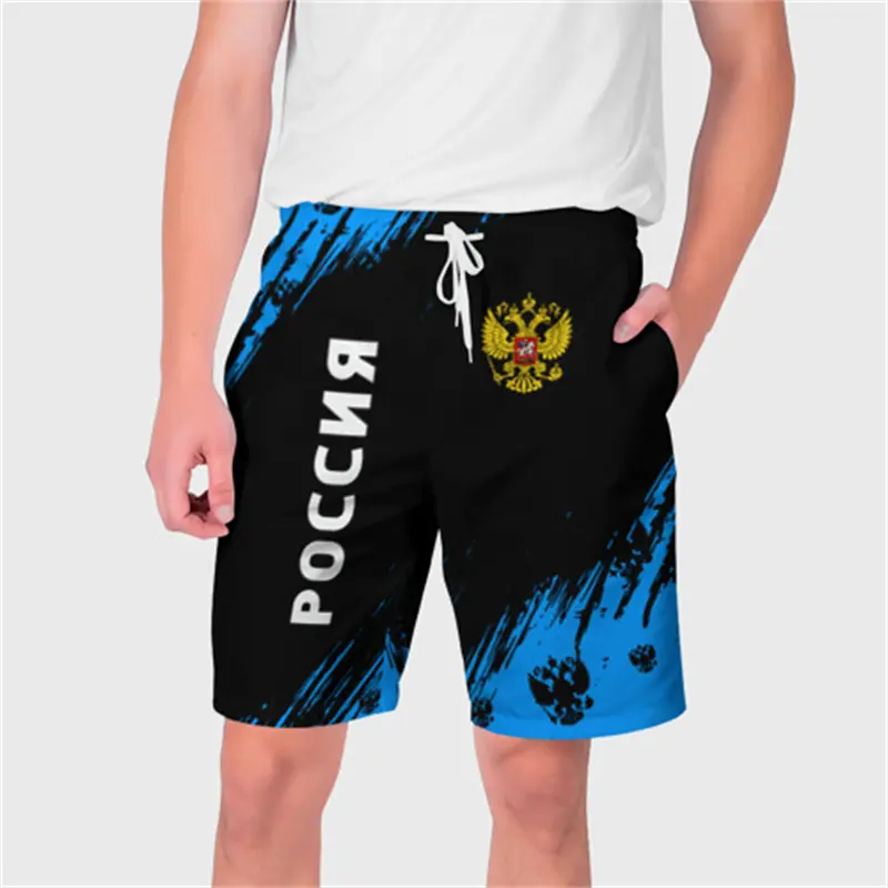 Russia National Emblem Print Board Short Summer Fashion Streetwear Loose Beach Shorts Graffiti Design New Fashion Trend Trunks