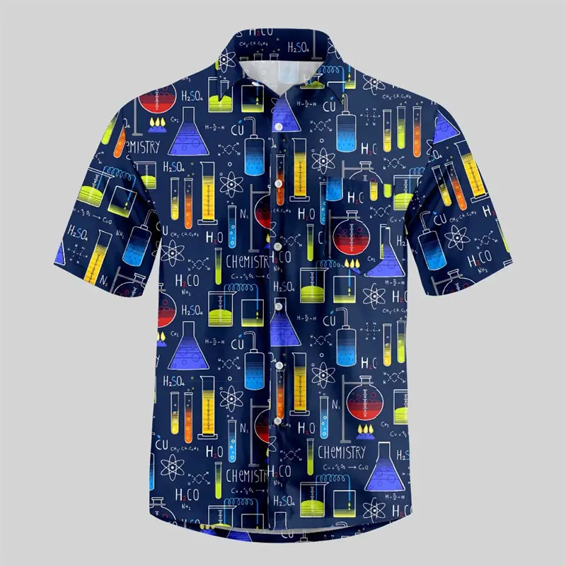 Personality Men's Shirt 3D Print Mathematical Symbols And Circuit Board Graphic Short Sleeve Lapel Shirts Summer Leisure Loose