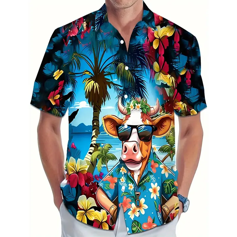 Personality Men's Shirt 3D Print Mathematical Symbols And Circuit Board Graphic Short Sleeve Lapel Shirts Summer Leisure Loose