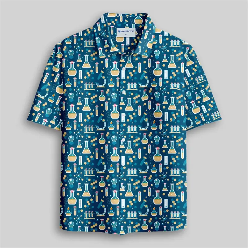 Personality Men's Shirt 3D Print Mathematical Symbols And Circuit Board Graphic Short Sleeve Lapel Shirts Summer Leisure Loose