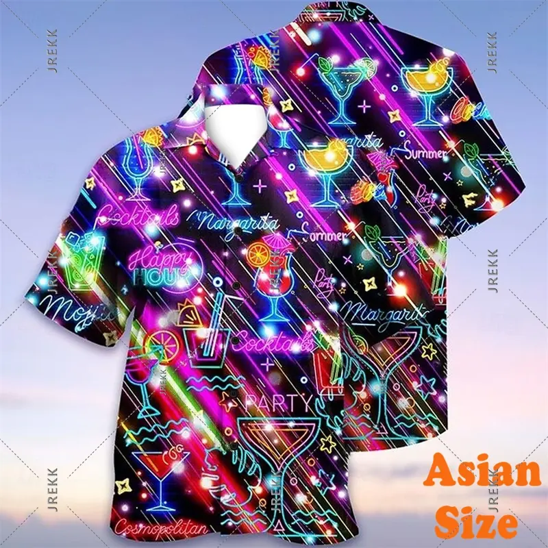 DJ Music Party Neon Print Hawaii Shirt Men's Clothing Cool Guitar Streetwear Shirts Bar Personality Trend Button Blouse 2025