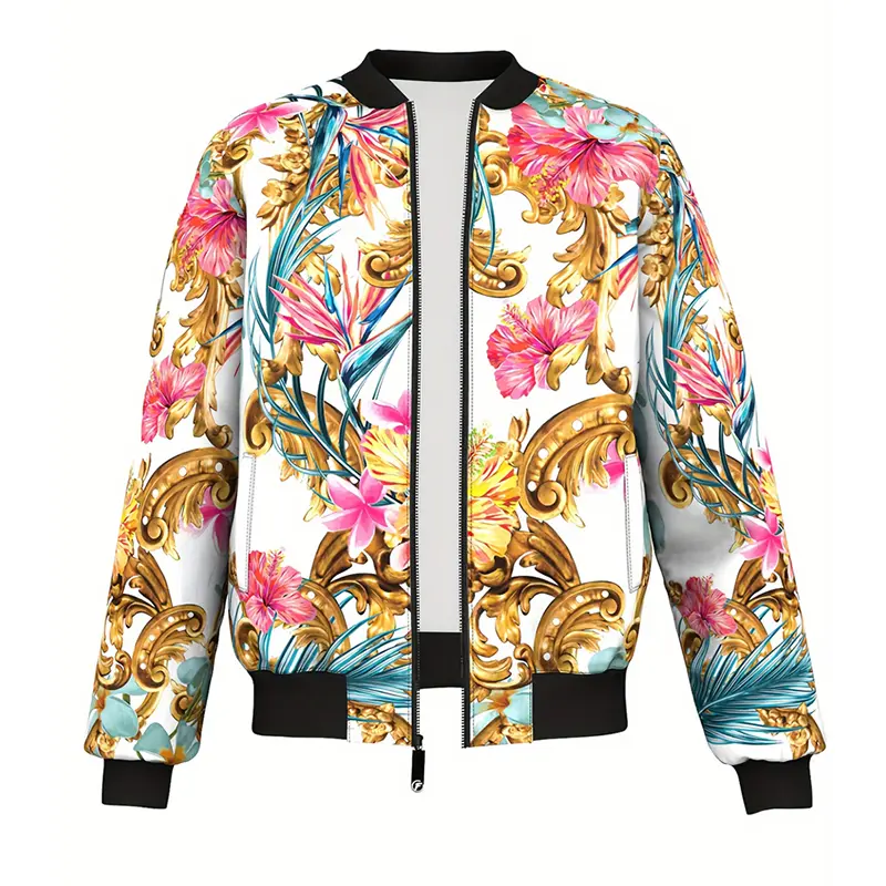 Luxury Baroque Bomber Jacket Men Women 3D Printed Gold Graphic Floral Jackets Street Trend Fashion Autumn Zipper Soft Coat